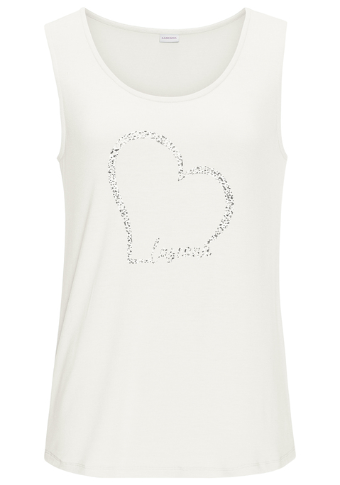 Bild: Trägertop von LASCANA: Tanktop von Lascana. Mit großem Herzprint vorn. Rundhalsausschnitt. Locker fallende Passform mit geradem Saum. Elastische, fließende Viskose-Qualität.