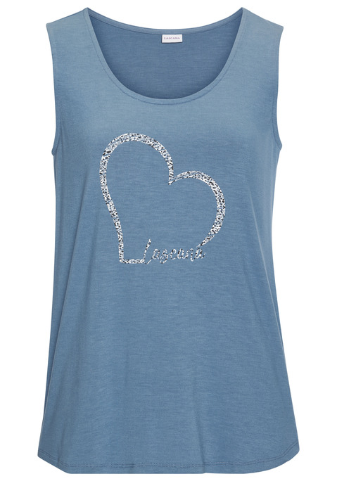 Bild: Trägertop von LASCANA: Tanktop von Lascana. Mit großem Herzprint vorn. Rundhalsausschnitt. Locker fallende Passform mit geradem Saum. Elastische, fließende Viskose-Qualität.