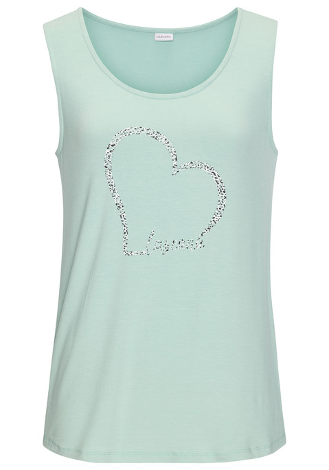 Bild: Trägertop von LASCANA: Tanktop von Lascana. Mit großem Herzprint vorn. Rundhalsausschnitt. Locker fallende Passform mit geradem Saum. Elastische, fließende Viskose-Qualität.