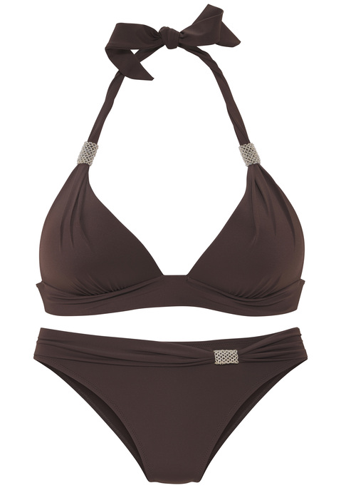 Bild: Triangel-Bikini von LASCANA: Stilvoller Triangel-Bikini von Lascana mit hübschen Zierperlen. Wattierte Cups . Im Nacken und Rücken zu binden. Hose in normaler Form mit Umschlagbund. Trageangenehme, schnell trocknende Qualität.