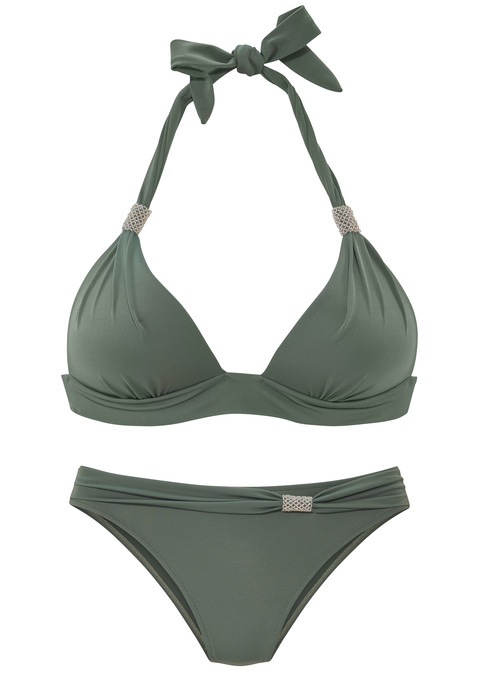 Bild: Triangel-Bikini von LASCANA: Stilvoller Triangel-Bikini von Lascana mit hübschen Zierperlen. Wattierte Cups . Im Nacken und Rücken zu binden. Hose in normaler Form mit Umschlagbund. Trageangenehme, schnell trocknende Qualität.