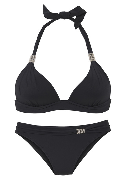 Bild: Triangel-Bikini von LASCANA: Stilvoller Triangel-Bikini von Lascana mit hübschen Zierperlen. Wattierte Cups . Im Nacken und Rücken zu binden. Hose in normaler Form mit Umschlagbund. Trageangenehme, schnell trocknende Qualität.
