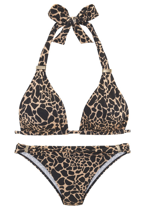 Bild: Triangel-Bikini von LASCANA: Triangel-Bikini von Lascana. Mit charmantem Animalprint und metallisch glänzenden Zierdetails. Top mit herausnehmbaren Softcups. Klassisch geschnittene Hose. Leicht glänzendes Material mit recyceltem Polyamidanteil.