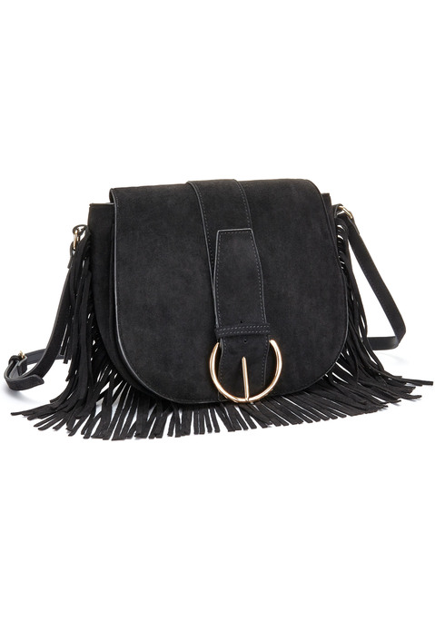 Bild: Umhängetasche von LASCANA: Tasche mit Fransen VEGAN von LASCANA. Aus Veloursleder-Imitat. Maße H/B/T: ca.26/29/9 cm.