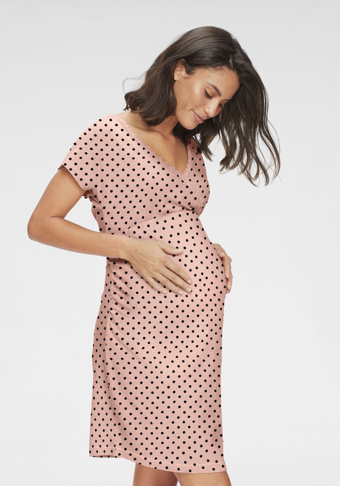 Bild: Umstandsnachthemd von LASCANA: Kurzes Umstandsnachthemd mit Wickeleffekt vorn. Aus  95% Baumwolle, 5% Elasthan.