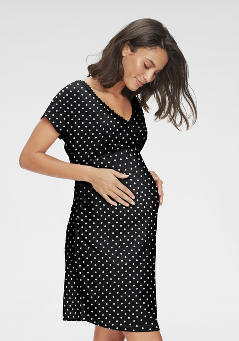 Bild: Umstandsnachthemd von LASCANA: Kurzes Umstandsnachthemd mit Wickeleffekt vorn. Aus  95% Baumwolle, 5% Elasthan.