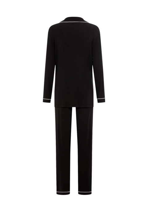 Bild: Umstandspyjama von LASCANA: Umstandspyjama im klassischen Look.  Langarmshirt mit Paspeldetails an der Knopfleiste, an der aufgesetzten Brusttasche und am Reverskragen. Lange Hose mit Paspeldetails am Saum. Weiche Single Jersey-Qualität aus Viskosemischung.