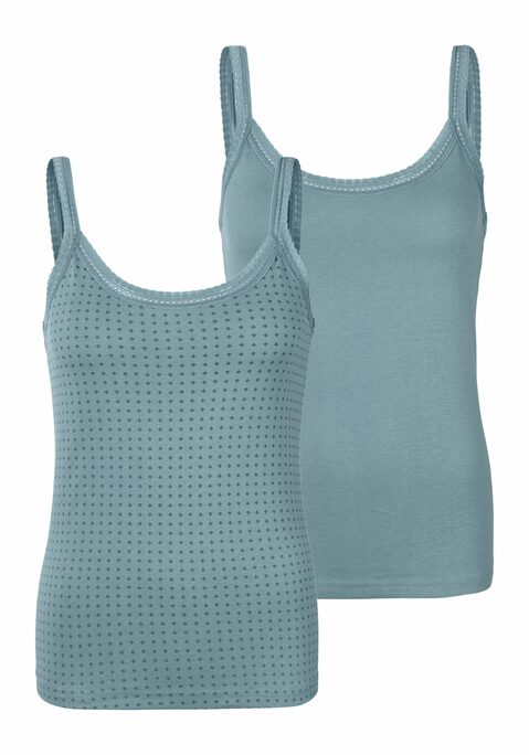 Bild: Unterhemd von LASCANA: Lascana: Tops im 2er-Pack. Feine Spitze an Ausschnitt und Trägern. Allover bedruckt und uni in einer Packung.