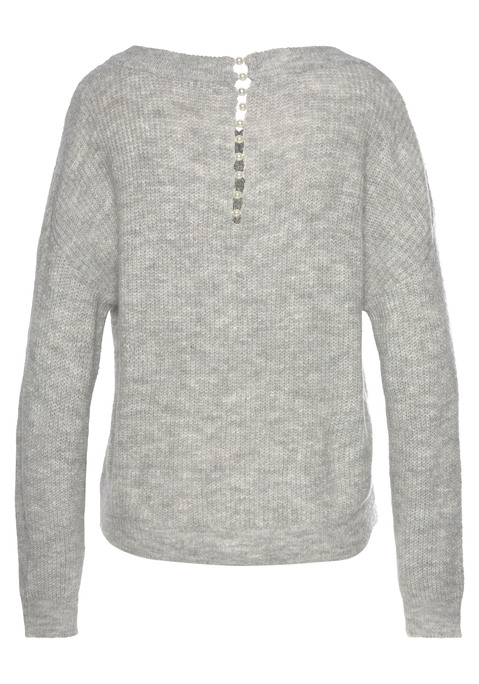 LASCANA V-Ausschnitt-Pullover Damen grau-meliert Gr.44/46