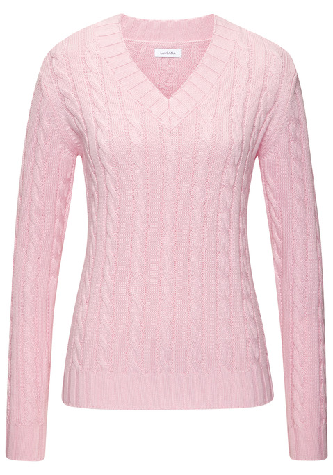 Bild: V-Ausschnitt-Pullover von LASCANA: Unifarbener Strickpullover von Lascana mit klassischem Zopfstrickmuster und tiefem V-Ausschnitt. Lange Ärmel, gerade Passform, hüftlang. Breite Rippbündchen an Ausschnitt, Ärmeln und Saum. Ideal für Herbst, Winter und kühle Frühlingstage. Weiche Strickqualität.