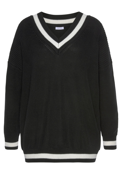 LASCANA V-Ausschnitt-Pullover Damen schwarz Gr.36/38