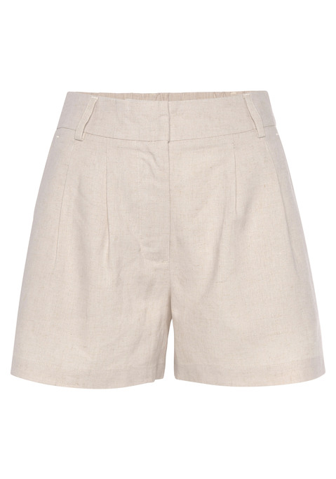 Bild: Webshorts von LASCANA: Bequeme Shorts von Lascana mit Bundfalten. Bund mit Gürtelschlaufen und hinten mit Gummizug. Schiebeknopf mit Reißverschluss. Seitliche Taschen und Fake-Leistentaschen hinten. Weite Passform. Webware aus Leinen und Viskose.