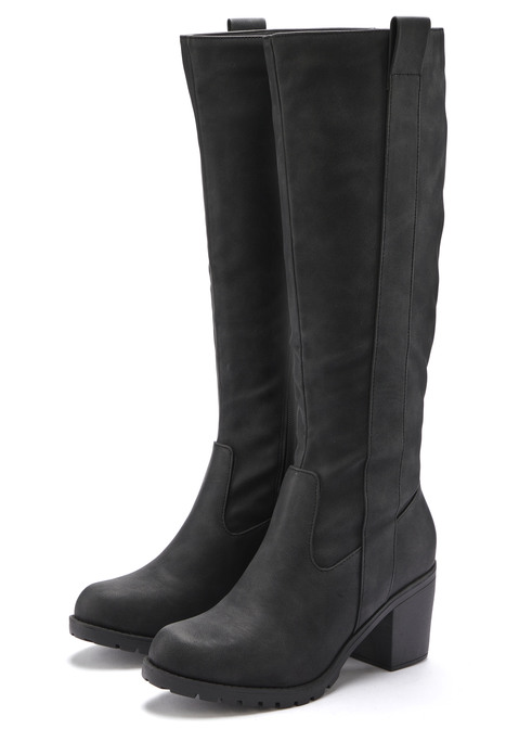 Bild: Weitschaftstiefel von LASCANA: Stiefel VEGAN von LASCANA. Absatzhöhe ca. 7 cm. Obermaterial aus Lederimitat. Futter und Decksohle aus Textil. Laufsohle aus Synthetik.