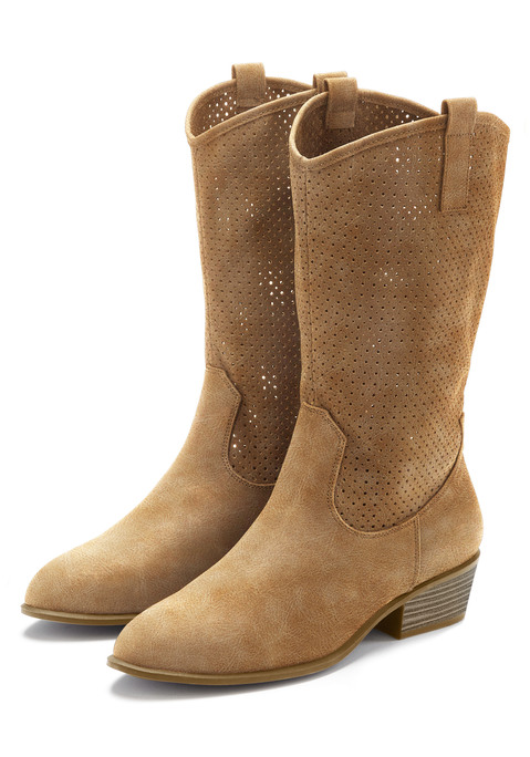 Bild: Westernstiefel von LASCANA: Stiefel mit Cut-Outs von LASCANA. Obermaterial aus Microfaser. Futter und Decksohle aus Lederimitat. Laufsohle aus Synthetik.
