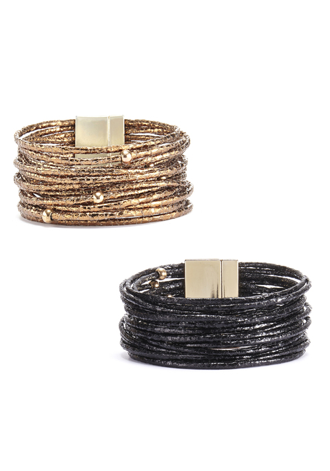 Bild: Wickelarmband Set von LASCANA: 2er-Set Magnetarmband von LASCANA. Mehrreihig mit Zierperlen und Magnetverschluss. Aus Lederimitat. Länge: 20 cm.