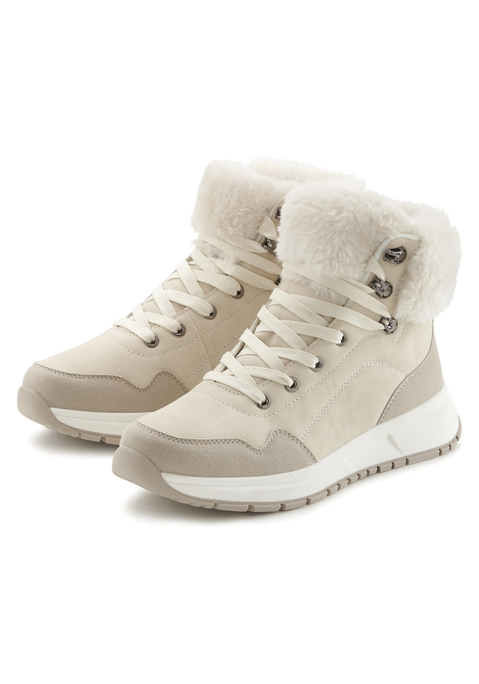 Bild: Winterstiefelette von LASCANA: Aus wasserabweisendem Material VEGAN. Mit herausnehmbarer Innensohle, für lose Einlagen geeignet. Obermaterial aus Lederimitat. Futter und Decksohle aus Textil. Laufsohle aus Synthetik.