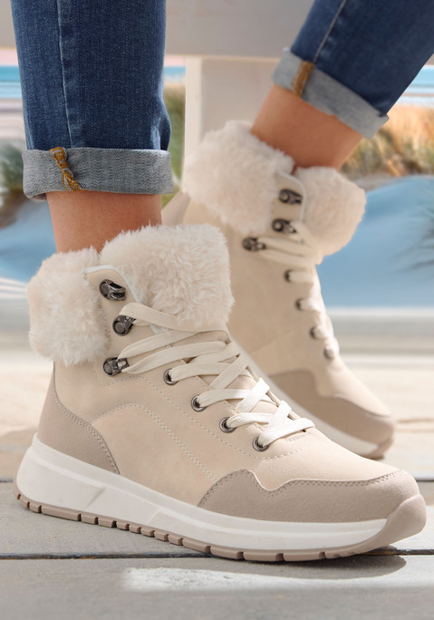 Bild: Winterstiefelette von LASCANA: Aus wasserabweisendem Material VEGAN. Mit herausnehmbarer Innensohle, für lose Einlagen geeignet. Obermaterial aus Lederimitat. Futter und Decksohle aus Textil. Laufsohle aus Synthetik.
