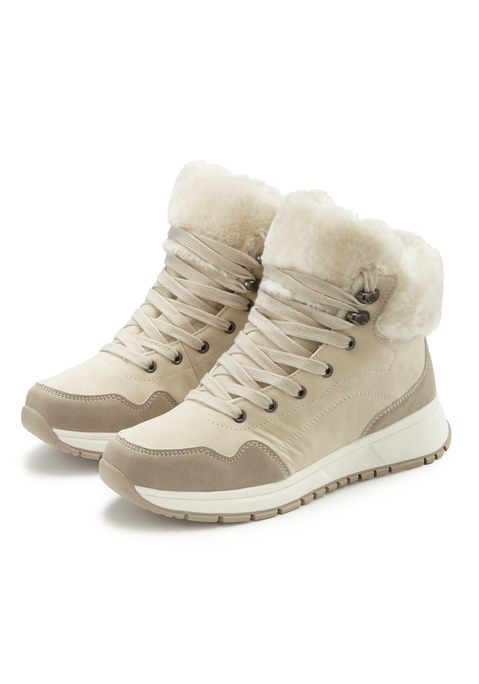 Bild: Winterstiefelette von LASCANA: Aus wasserabweisendem Material VEGAN. Mit herausnehmbarer Innensohle, für lose Einlagen geeignet. Obermaterial aus Lederimitat. Futter und Decksohle aus Textil. Laufsohle aus Synthetik.
