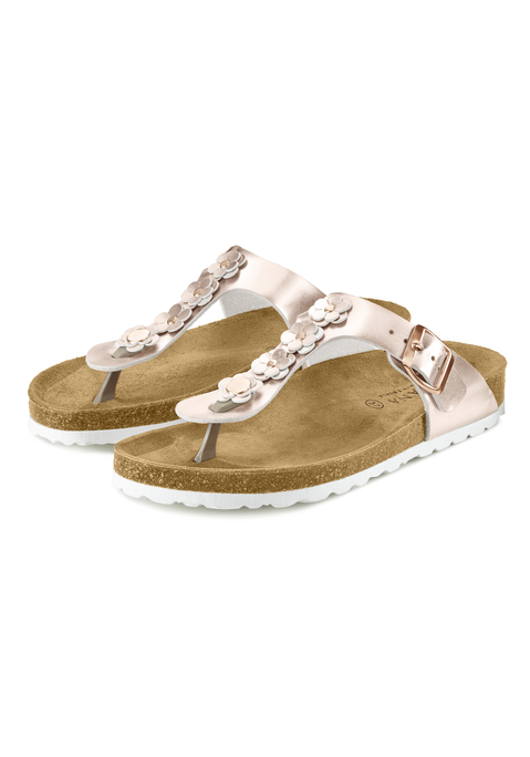 Bild: Zehentrenner von LASCANA: Zehentrenner mit Dekoration und Korkfußbett von LASCANA. Obermaterial aus Lederimitat. Futter aus Textil. Decksohle aus Rindsleder. Laufsohle aus Synthetik.