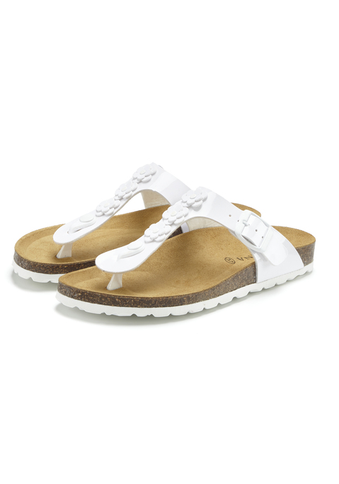 Bild: Zehentrenner von LASCANA: Zehentrenner mit Dekoration und Korkfußbett von LASCANA. Obermaterial aus Lederimitat. Futter aus Textil. Decksohle aus Rindsleder. Laufsohle aus Synthetik.