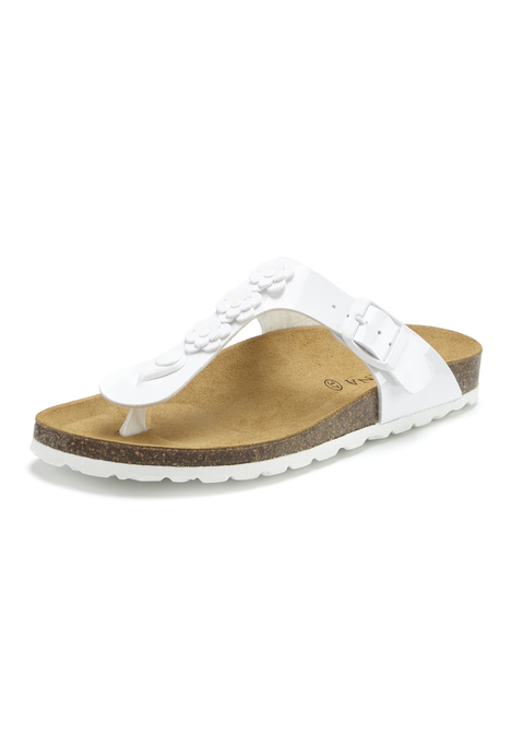 Bild: Zehentrenner von LASCANA: Zehentrenner mit Dekoration und Korkfußbett von LASCANA. Obermaterial aus Lederimitat. Futter aus Textil. Decksohle aus Rindsleder. Laufsohle aus Synthetik.