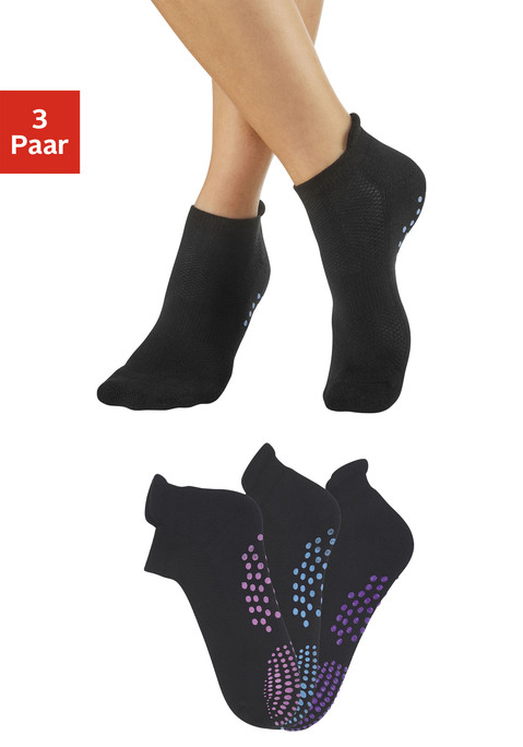Bild: ABS-Socken von Lavana: 3er-Pack Sneakersocken von Lavana mit farbigem Rutschstopp und Piquéstruktur auf dem Spann. Ferse und Spitze verstärkt für gute Haltbarkeit. Mittelfußgummi für optimale Passform. Elastisches, trageangenehmes Material mit Fußfrottee.