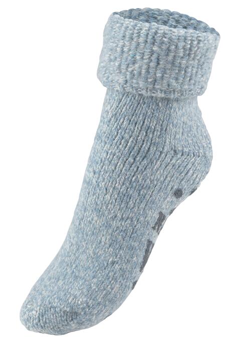 Bild: ABS-Socken von Lavana: Stricksocken für warme Füße im Winter. Mit rutschhemmenden Noppen unter der Sohle. Aus 45% Wolle, 20% Polyester, 15% Polyacryl, 10% Polyamid, 10% sonstige Fasern.
