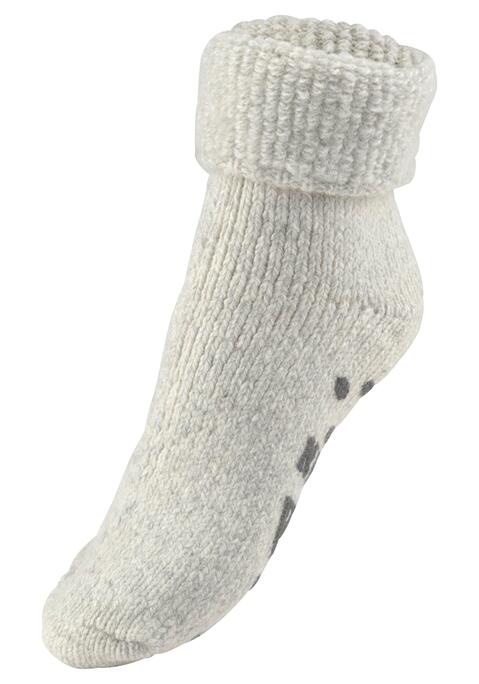 Bild: ABS-Socken von Lavana: Stricksocken für warme Füße im Winter. Mit rutschhemmenden Noppen unter der Sohle. Aus 45% Wolle, 20% Polyester, 15% Polyacryl, 10% Polyamid, 10% sonstige Fasern.