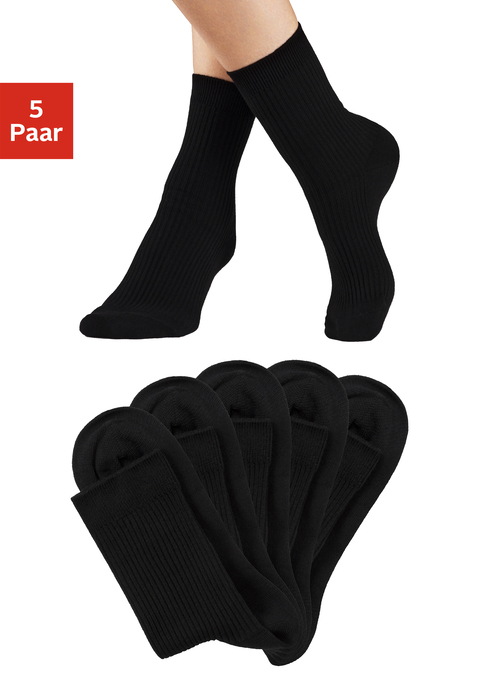 Bild: Basicsocken von Lavana: Klassische Feinripp-Socken von Lavana im 5er-Pack. Mit weichem Abschlussbund und flacher Spitzennaht für optimalen Komfort. Angenehmes Material mit hohem Baumwollanteil.