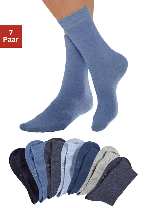 Bild: Basicsocken von Lavana: Im 7er-Pack. In modischer Melange-Optik. Aus 73% Baumwolle, 26% Polyamid, 1% Elasthan. Socken enden über dem Knöchel.