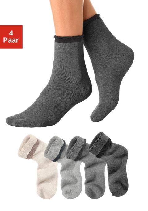 Bild: Kuschelsocken von Lavana: Im 4er-Pack. Mit wärmendem Innenfrottee. Umschlagbündchen für angenehmen Sitz.