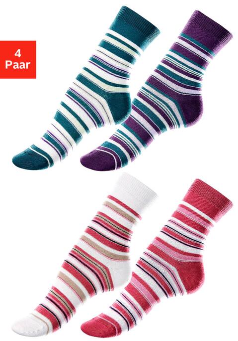 Bild: Socken von Lavana: Socken 4 Paar im Streifendesign. Ohne einschneidendes Bündchen. In aktuellen Farben. Auch nach vielen Wäschen bleiben die Farben intensiv. Aus 78% Baumwolle (Bio-Baumwolle), 20% Polyamid, 2% Elasthan