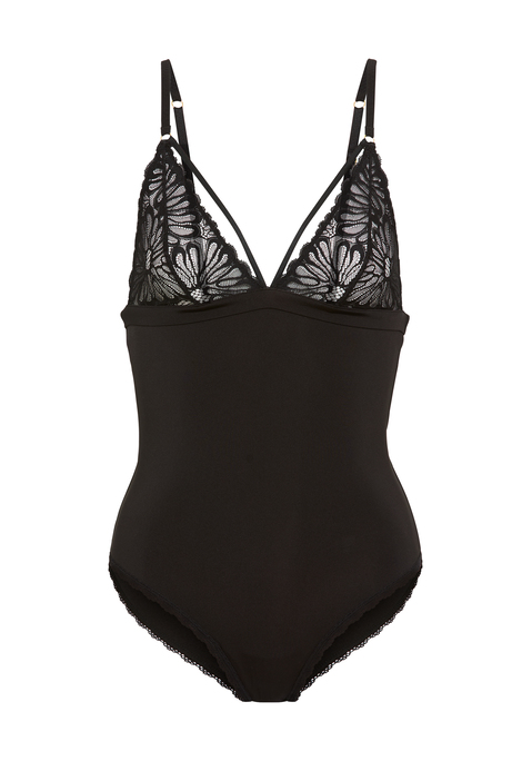 Bild: Body von LSCN by LASCANA: Body von LSCN by Lascana. Cups aus weicher Spitze, Mit Zierbändern und kleinen, metallisch glänzenden Details. Verstellbare Träger für eine perfekte Passform. Weiches Material, Rumpf aus Microfaser.