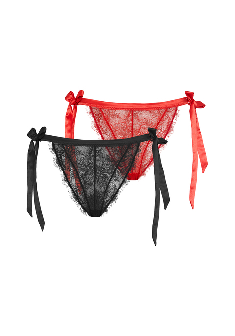 Bild: Brasilslip von LSCN by LASCANA: Im 2er-Pack: aufregender Brasilslip aus feiner Spitze von LSCN by Lascana. Abnehmbare, seitliche Schleifen. Bequeme Passform mit hohem Beinausschnitt. Aus trageangenehmem Material.