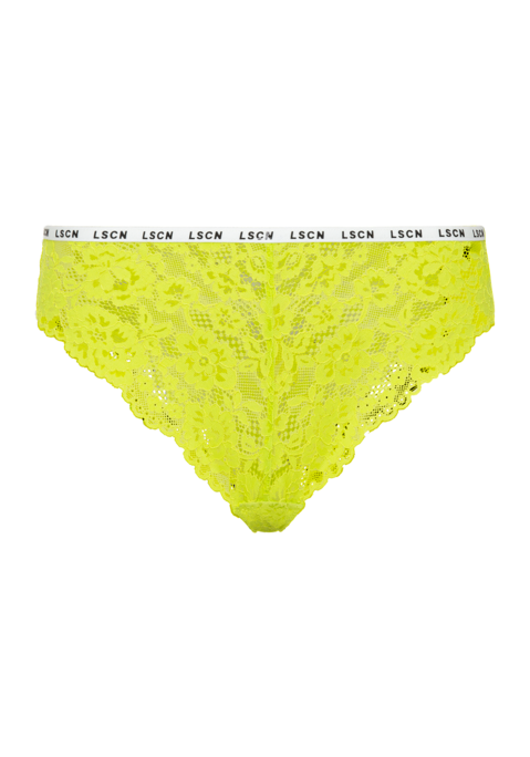 Bild: Brasilslip von LSCN by LASCANA: Verführerischer Brasilslip von LSCN by Lascana aus floral gemusterter Spitze. Schmales Logobündchen mit Logodruck. Hoher Beinausschnitt. Angenehm weiche, elastische Qualität.