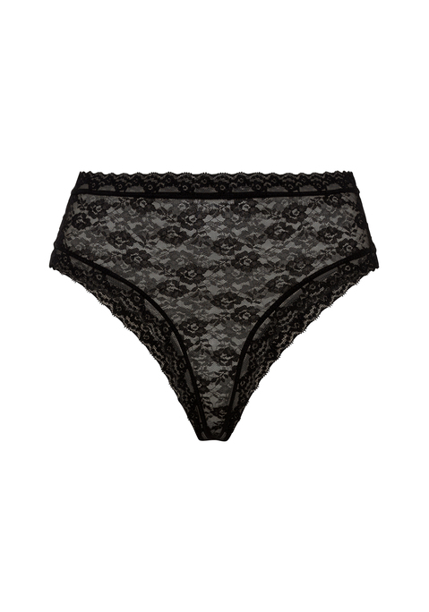 Bild: Brasilslip von LSCN by LASCANA: Moderner High-waist-Brasilslip von LSCN by Lascana aus floral gemusterter Spitze. Hoher Beinausschnitt. Vielseitig kombinierbar. Angenehm weiche, elastische Qualität.