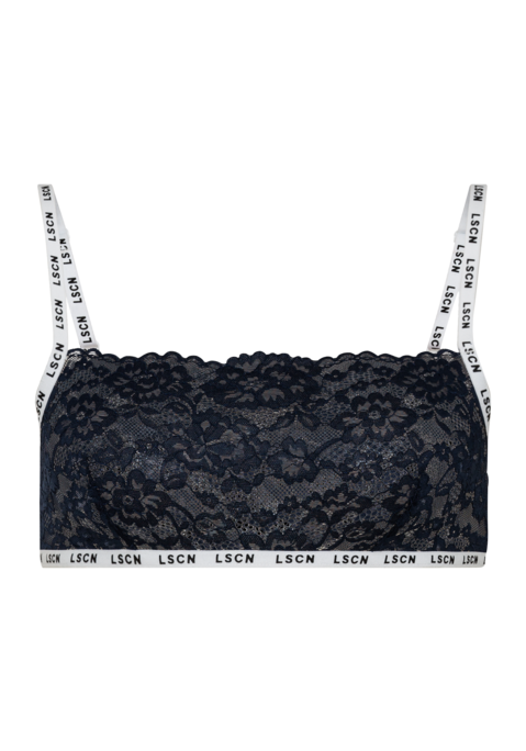 Bild: Bustier von LSCN by LASCANA: Hübsches Bustier von LSCN by Lascana aus floral gemusterter Spitze. Schmale Träger und Unterbrustgummi in Kontrastlook mit Logodrucken. Verschlussloses Design mit verstellbaren Trägern. Mittlerer Halt. Weiche, elastische Qualität.