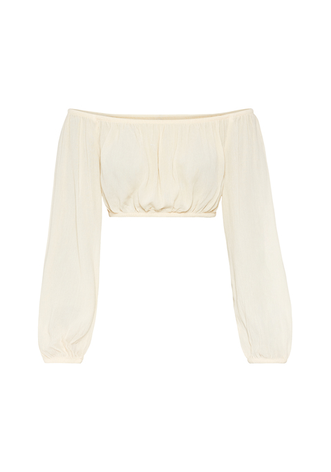 Bild: Carmenbluse von LSCN by LASCANA: Carmenbluse von LSCN by Lascana. Weiter Carmenausschnitt, Gummizug an Ausschnitt und Saum. Bauchfreier Style. Lange Ärmel mit Gummizugabschluss. Trageangenehme, gekreppte Viskose-Qualität.