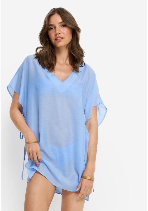 Bild: Chiffontunika von LSCN by LASCANA: Leichte Tunika von Lascana. Tiefer V-Ausschnitt. Überschnittene Schultern. Seitliche Bindebänder. Perfekt über Bikini und Badeanzug. Luftig-leichtes Material.