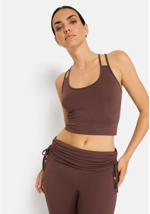 Bild: Crop-Top von LSCN by LASCANA: Unifarbenes bauchfreies Crop-Top von LSCN by Lascana. Im Rücken gekreuzte Doppelträger. Rundhalsausschnitt vorn. Elastischer, breiter Bund. Weicher Jersey für hohen Traagekomfort.