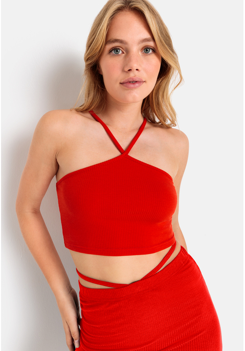 Bild: Crop-Top von LSCN by LASCANA: Croptop von LSCN by Lascana. Amerikanischer Ausschnitt. Sommerliche Spaghettiträger. Verkürzte Länge. Figurbetonte Passform. Aus weicher Rippware.
