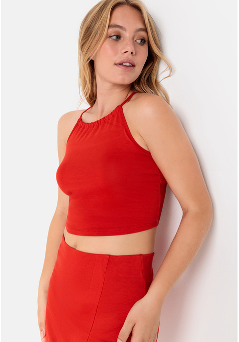 Bild: Crop-Top von LSCN by LASCANA: Croptop von LSCN by Lascana. Modische Schnürung im Rücken. Spaghettiträger. Raffung am runden Halsausschnitt. Aus weichem Viskosejersey.