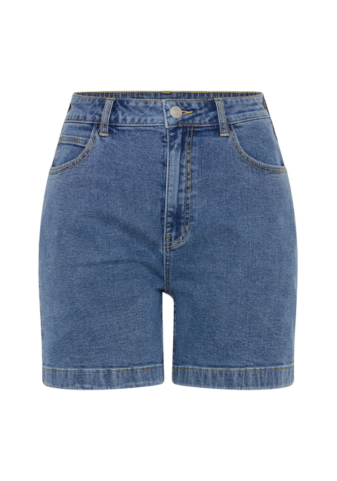 Bild: Jeansshorts von LSCN by LASCANA: Jeansshorts von LSCN by Lascana im klassischen 5-Pocket-Stil. Gerade Beinform. Reißverschluss und 1-Knopf-Verschluss vorn.  Länge ca. Mitte Oberschenkel. Passt zu vielen verschiedenen Looks. Hochwertige Denimware.