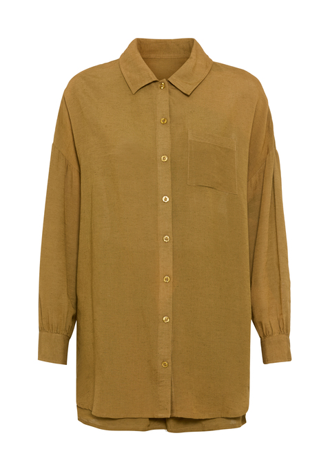 Bild: Langarmbluse von LSCN by LASCANA: Schönes Set aus Bluse und Shorts von LSCN by Lascana. Langärmelige Bluse mit überschnittenen Schultern, Knopfleiste und abgerundetem Saum. Shorts mit elastischem Bund und praktischen Seitentaschen. Trageangenehme Qualität mit Viskose.