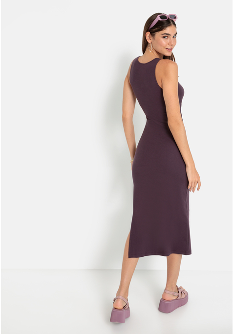 Bild: Midikleid von LSCN by LASCANA: Midikleid von LSCN by Lascana. Tiefer Ausschnitt und Cut-out unterhalb des geknoteten Bustiers. Hoch geschlitzter Rock. Breite Tanktop-Träger, bequeme Passform. Weiche, elastische Baumwoll-Rippware.