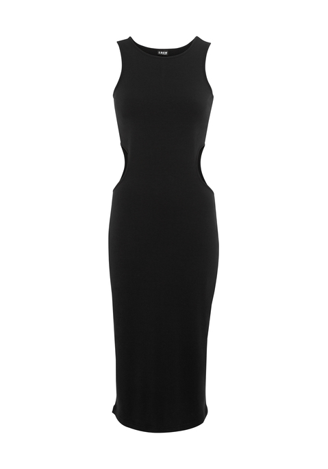 Bild: Midikleid von LSCN by LASCANA: Midikleid von LSCN by Lascana. Hoher Halsausschnitt. Ärmellose Form. Modische Cut-outs betonen die Taille. Sehr figurbetonte Passform. Weiche Rippware mit Stretchanteil.