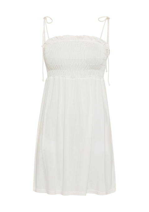 Bild: Minikleid von LSCN by LASCANA: Leicht verspieltes Minikleid von LSCN by Lascana. Gesmoktes Oberteil mit Bandeau-Ausschnitt und schmalen Trägern, die auf der Schulter gebunden werden. Kurze Länge. Perfekt für den Sommer. Trageangenehme Qualität.