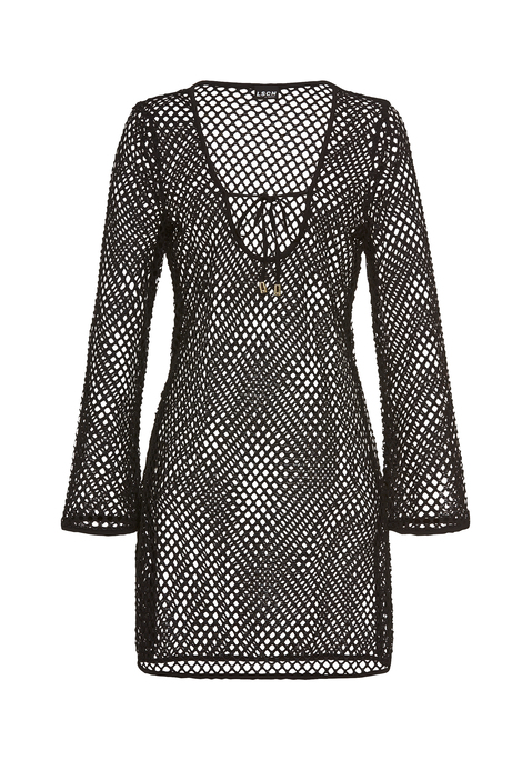 Bild: Minikleid von LSCN by LASCANA: Transparentes Minikleid in Häkeloptik von Lascana. Tiefer Ausschnitt mit Bindeband und Cut-Out. Weite, lange Ärmel. Knielang. Perfekt für Pool und Strand.