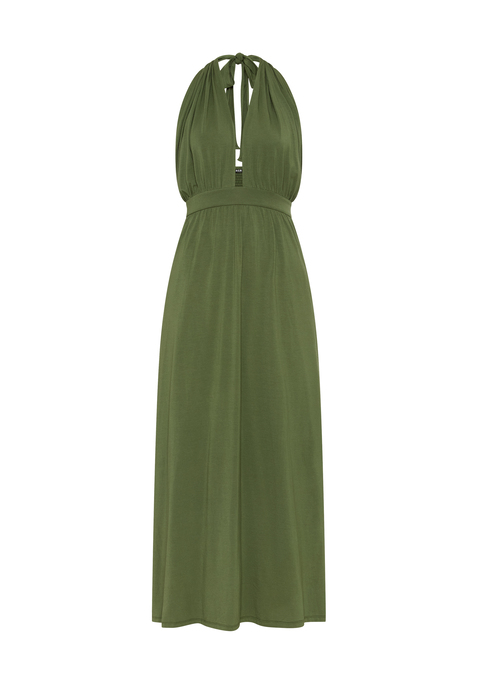 Bild: Neckholderkleid von LSCN by LASCANA: Maxikleid von LSCN by Lascana. Extratiefes Dekolleté mit Cut-out. Tiefer Rückenausschnitt. Breite Träger, variabel zu knoten. Breiter Smokeinsatz über dem Gesäß, sorgt für perfekten Sitz. Weich fließender Rock. Aus geschmeidiger Jerseyware.