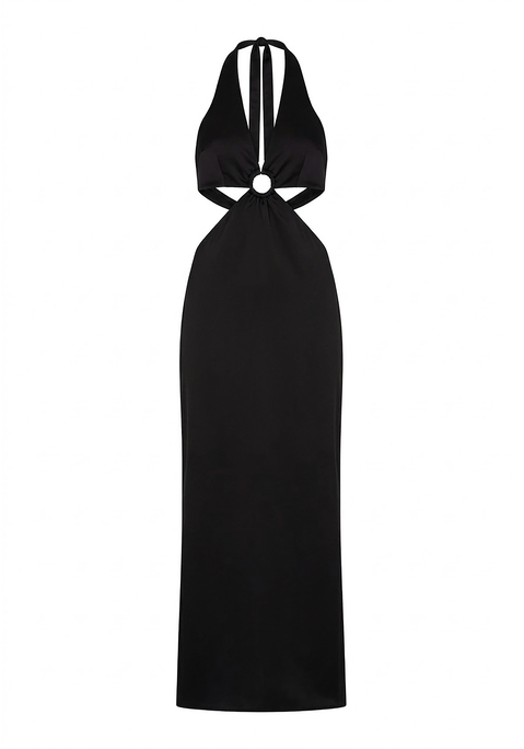 Bild: Neckholderkleid von LSCN by LASCANA: Maxikleid von LSCN by Lascana. Extratiefes Dekolleté mit Ringdetail. Modische Cut-outs. Tiefer Rückenausschnitt. Breite Träger, variabel zu knoten. Weich fließender Rock mit Seitenschlitz. Aus geschmeidiger Jerseyware.